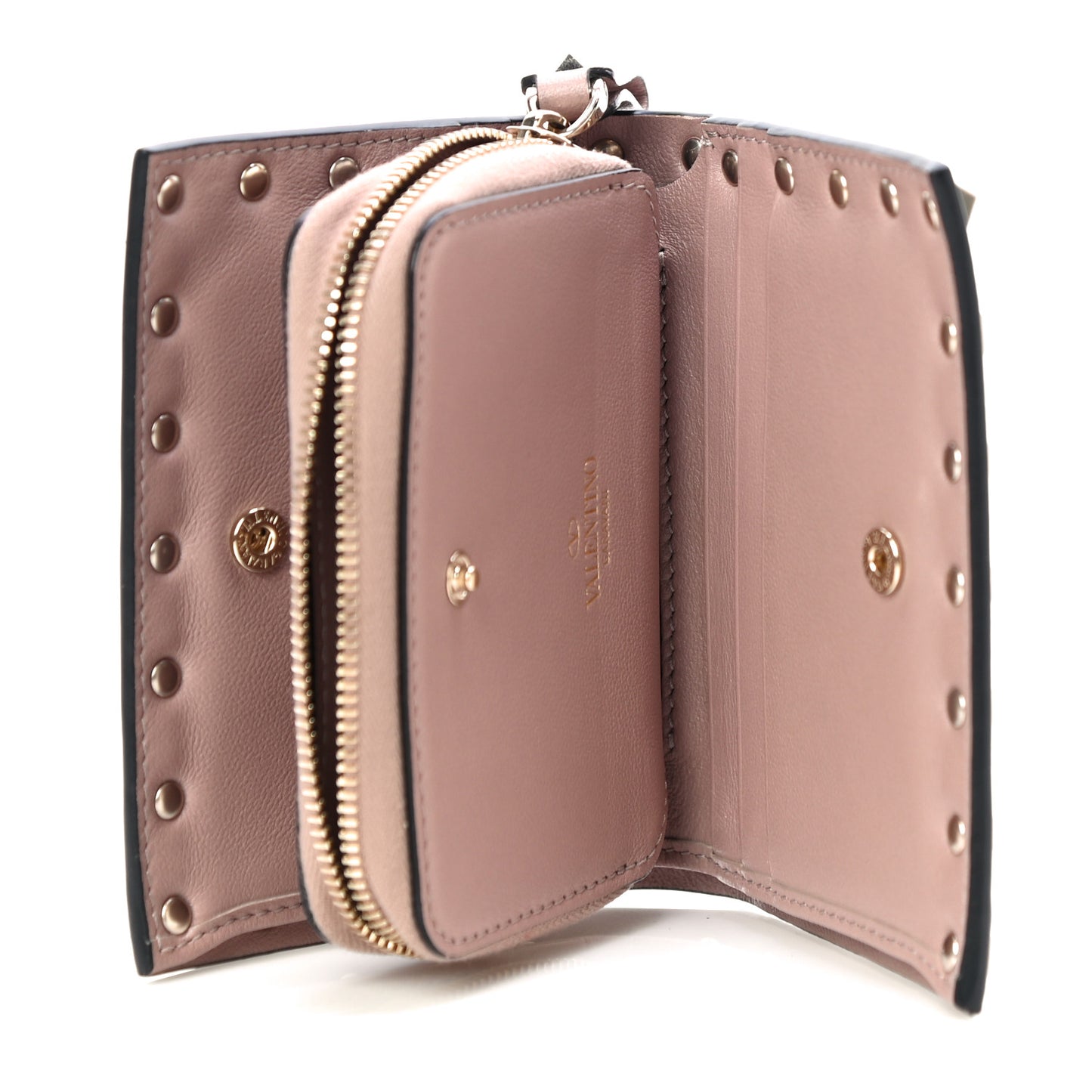 Calfskin Rockstud Compact Bi-Fold Wallet Poudre