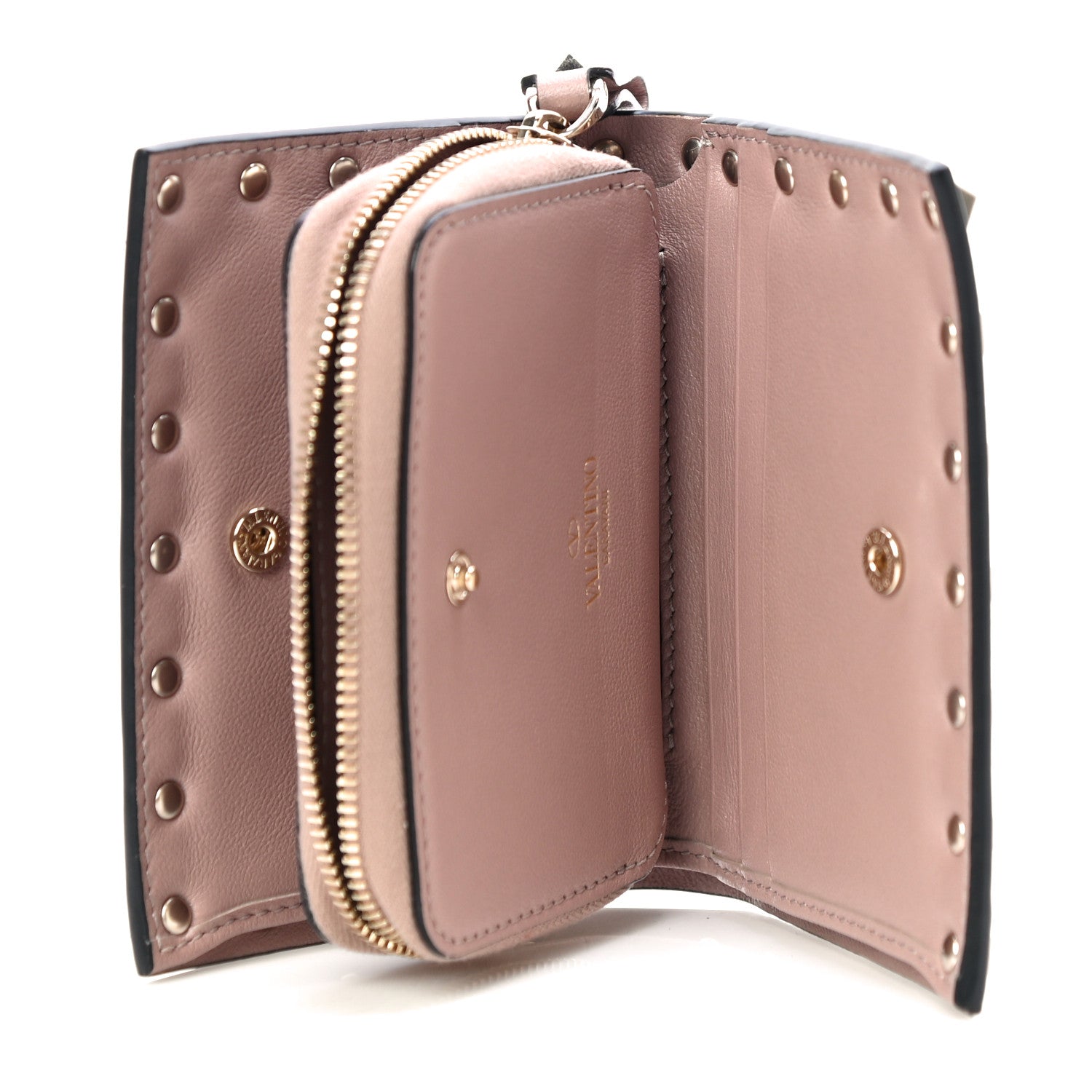 Valentino Garavani Calfskin Rockstud Compact Bi-Fold Wallet Poudre 6 of 12