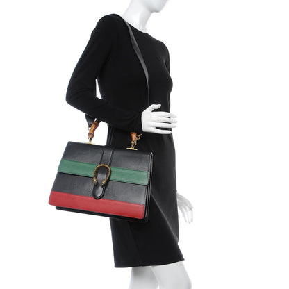 Gucci Calfskin Bamboo Web Large Dionysus Top Handle Bag Black Bright Evergreen Hibiscus Red 4 of 9