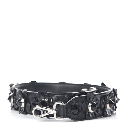 Fendi Vitello Dolce Nappa Patent Flowerland Studded Strap You Black 1 of 3