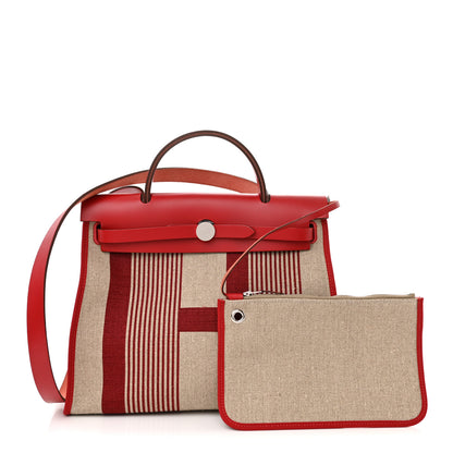 Hermes Vache Hunter Toile H Vibration Herbag Zip 31 PM Bordeaux Ficelle Rouge Piment 1 of 12