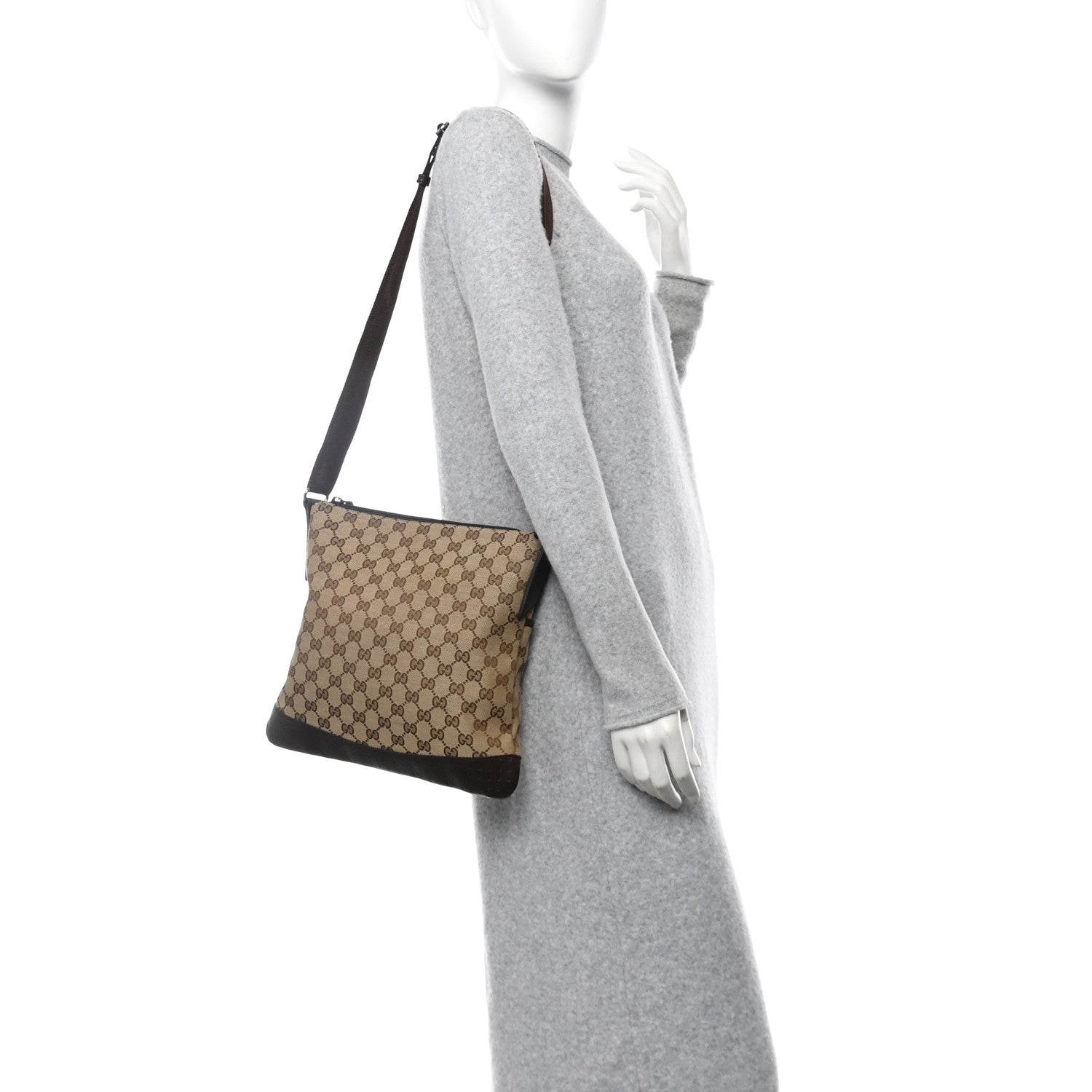 Gucci Monogram Calfskin Perforated Medium Flat Messenger Bag Dark Brown 2 of 10