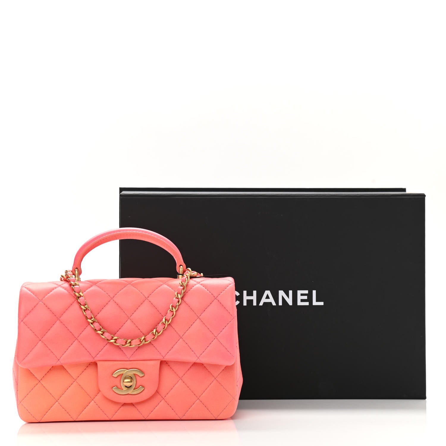Chanel Lambskin Quilted Ombre Mini Top Handle Rectangular Flap Rose 10 of 10