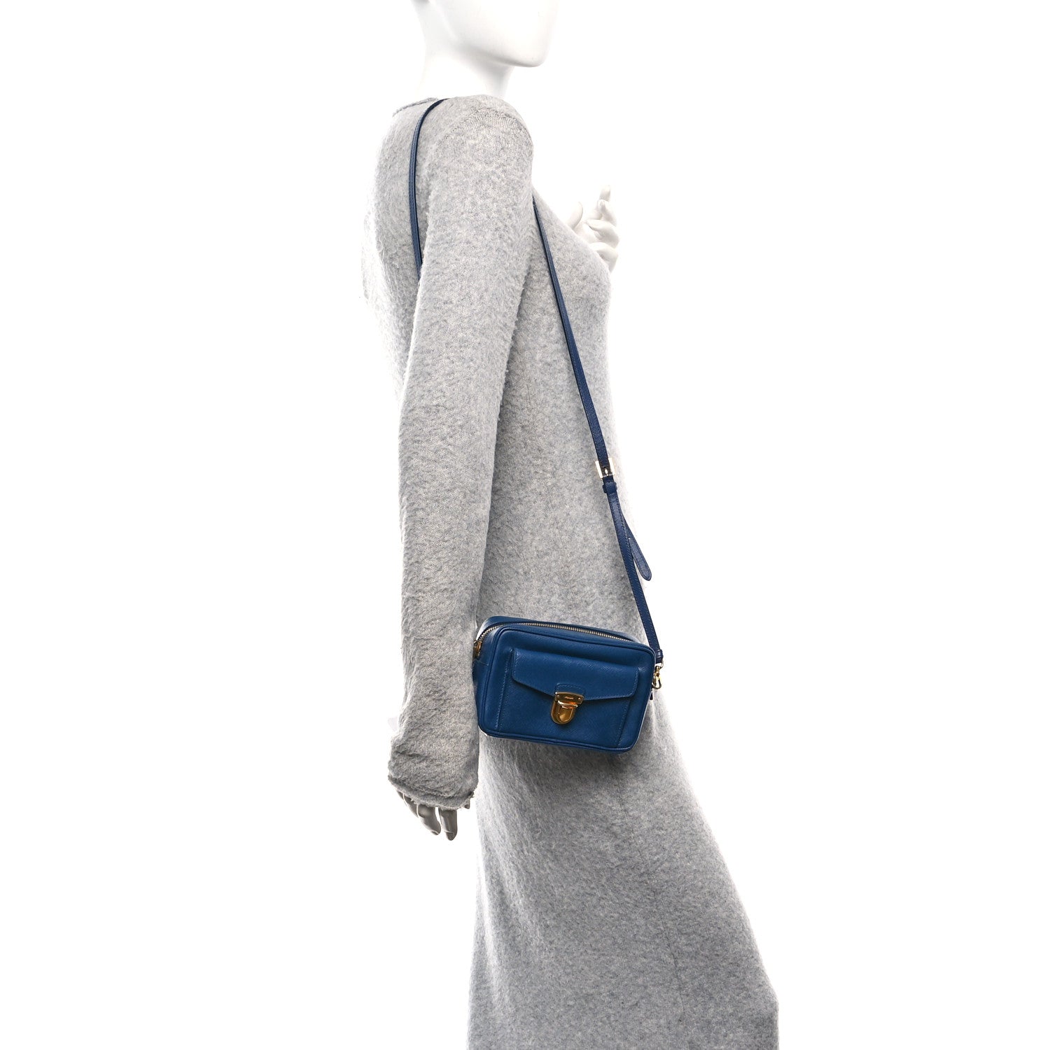 Prada Saffiano Mini Front Pocket Crossbody Bag Bleuette 2 of 14