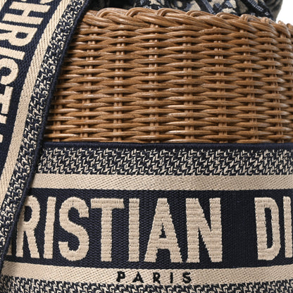 Christian Dior Wicker Oblique Drawstring Bucket Bag Blue 7 of 9