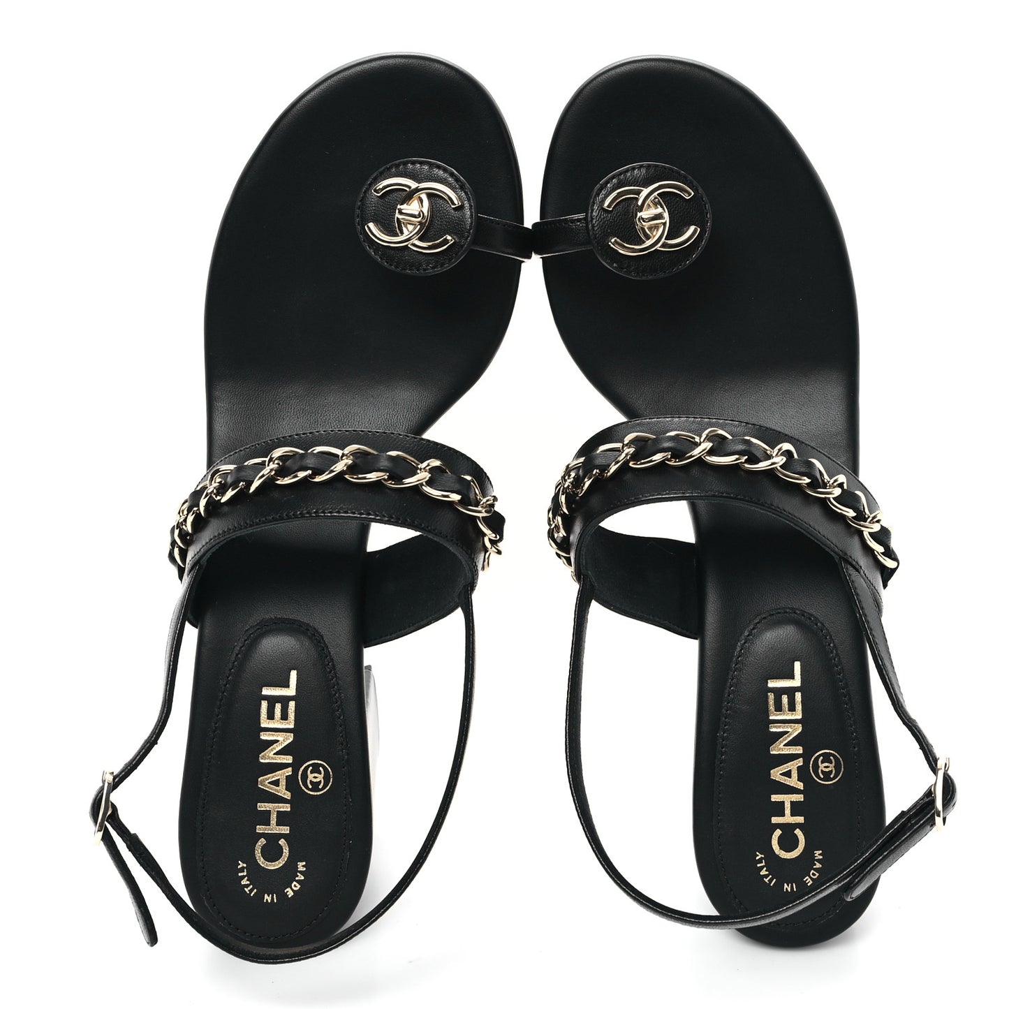 Lambskin Chain Platform Sandals 40.5 Black