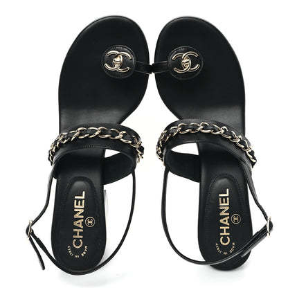 Chanel Lambskin Chain Platform Sandals 40.5 Black 2 of 9