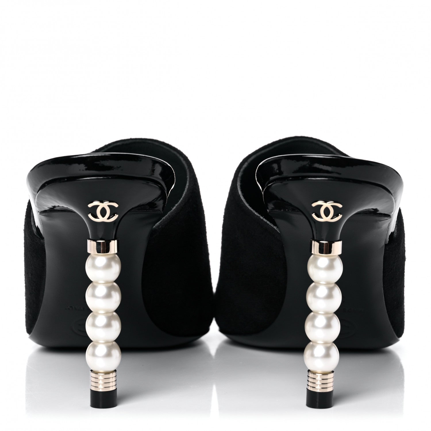 Chanel Suede Patent Calfskin Cap Toe Pearl Mule 35.5 Black 5 of 11