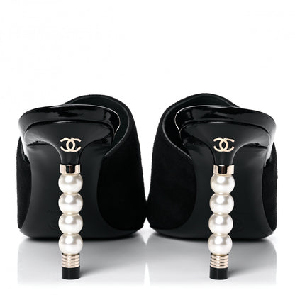 Chanel Suede Patent Calfskin Cap Toe Pearl Mule 35.5 Black 5 of 11