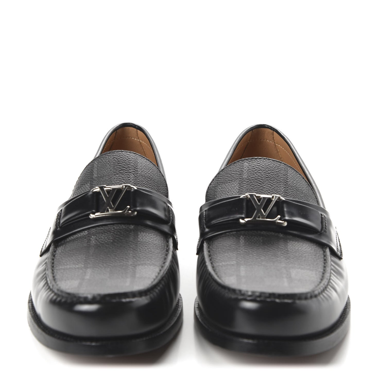 Glazed Calfskin Damier Graphite Major Loafer 7.5 Black