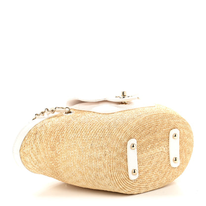 Chanel Raffia Braided Lambskin Small Shopping Tote Beige White 5 of 11