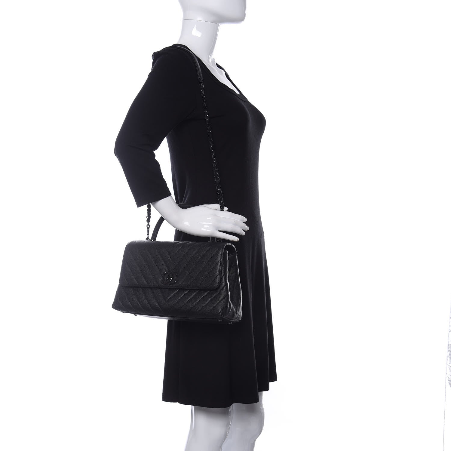 Chanel Caviar Chevron Quilted Small Coco Handle Flap So Black 2 of 11