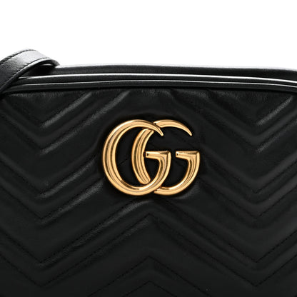 Gucci Calfskin Matelasse Small GG Marmont Chain Shoulder Bag Black 9 of 11