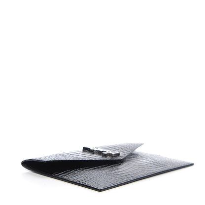 Saint Laurent Calfskin Crocodile Embossed Uptown Monogram Clutch Black 3 of 6