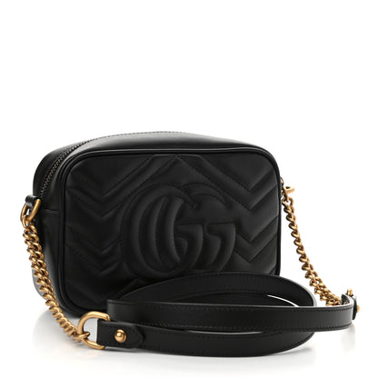 Gucci Calfskin Matelasse Mini GG Marmont Chain Shoulder Bag Black 3 of 10
