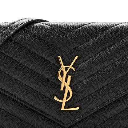 Saint Laurent Grain De Poudre Matelasse Chevron Monogram Envelope Chain Wallet Black 8 of 11