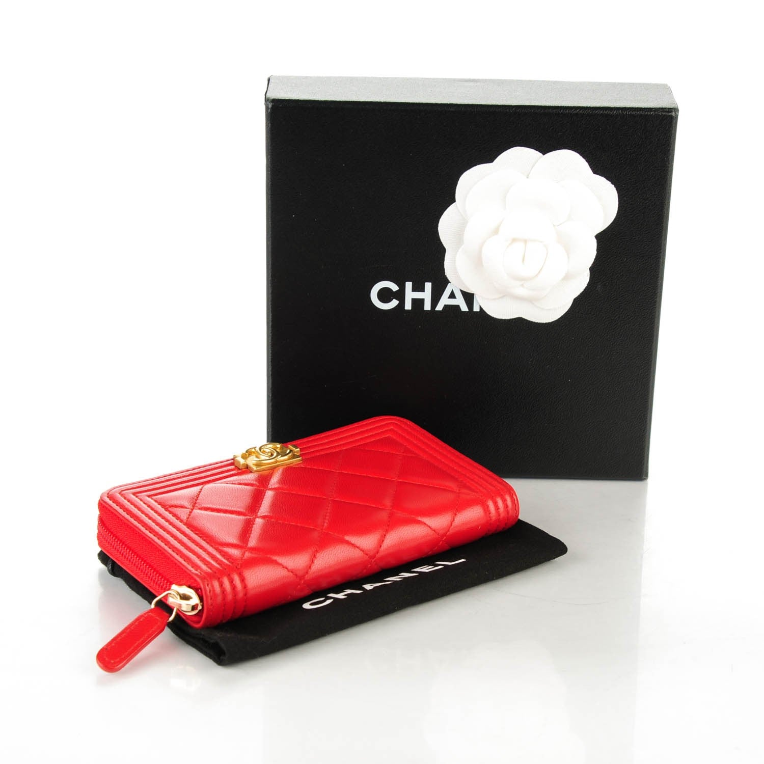 Chanel Lambskin Quilted Small Boy Zip Around Wallet Red 5 of 8