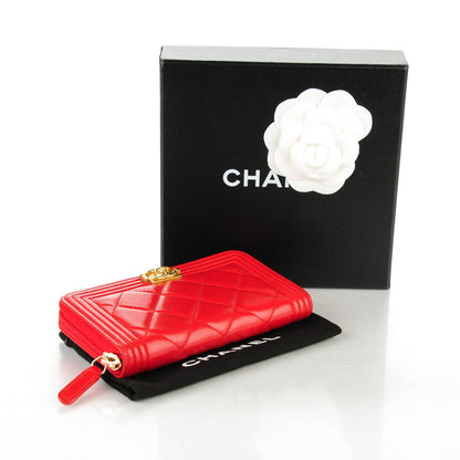 Chanel Lambskin Quilted Small Boy Zip Around Wallet Red 5 of 8