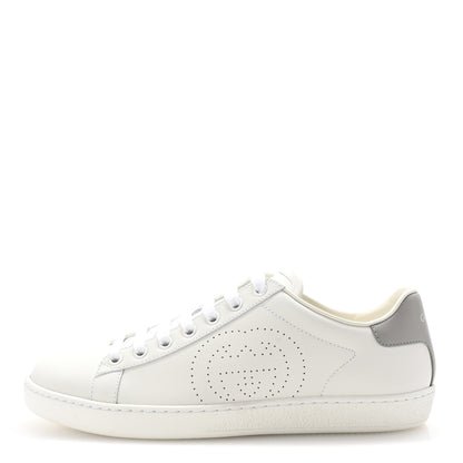 Gucci Calfskin Interlocking G Perforated Womens Ace Sneakers 37.5 White Grey Sky 1 of 10