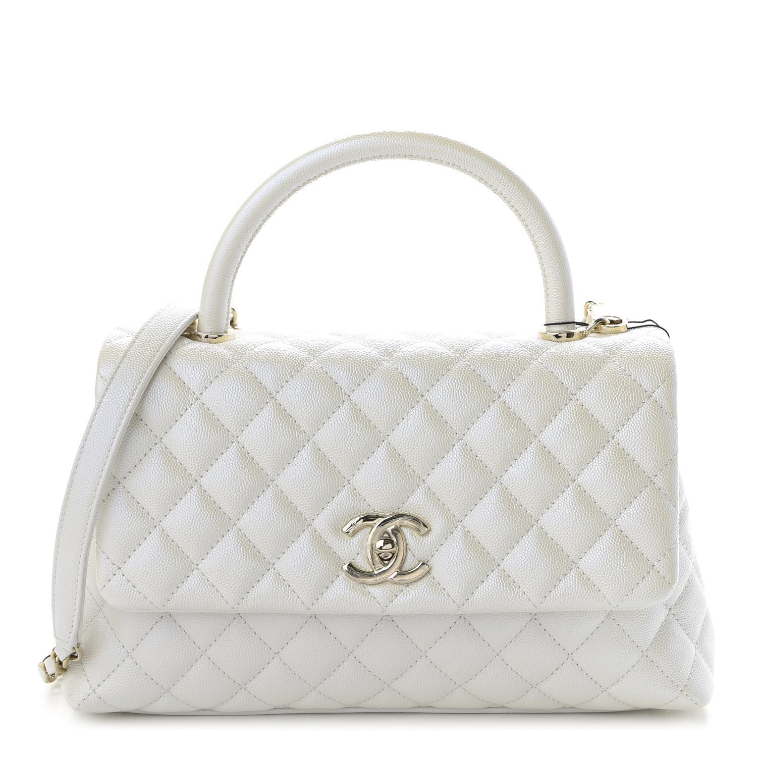 Chanel Iridescent Caviar Quilted Small Coco Handle Flap White 1 of 11