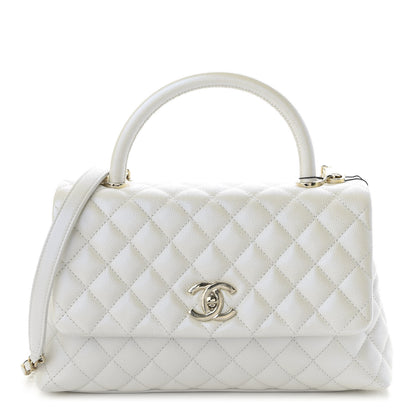 Chanel Iridescent Caviar Quilted Small Coco Handle Flap White 1 of 11