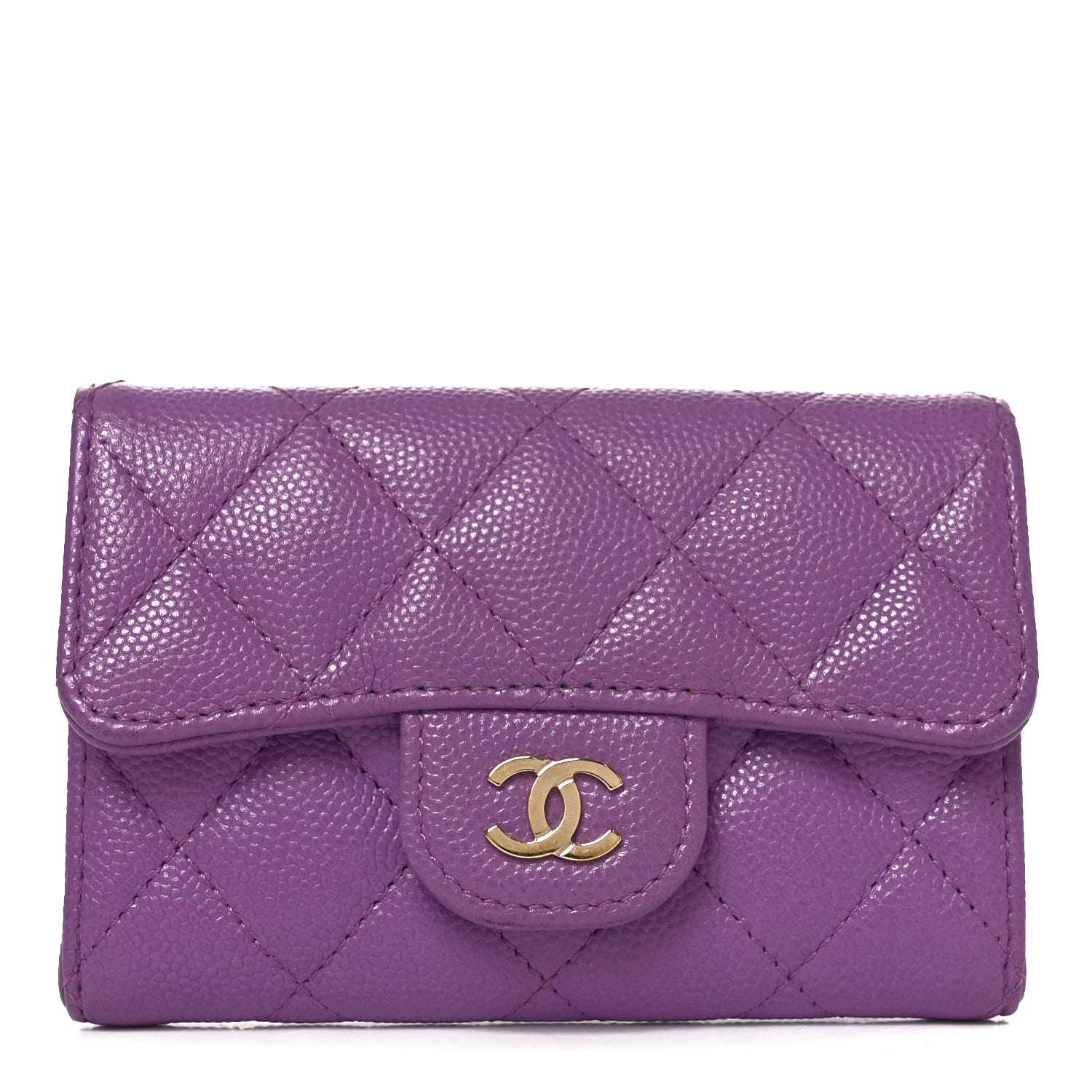 Chanel Caviar Quilted Flap Card Holder Wallet Purple 1 of 9