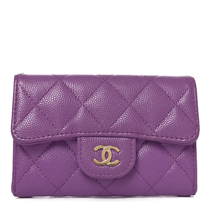 Chanel Caviar Quilted Flap Card Holder Wallet Purple 1 of 9