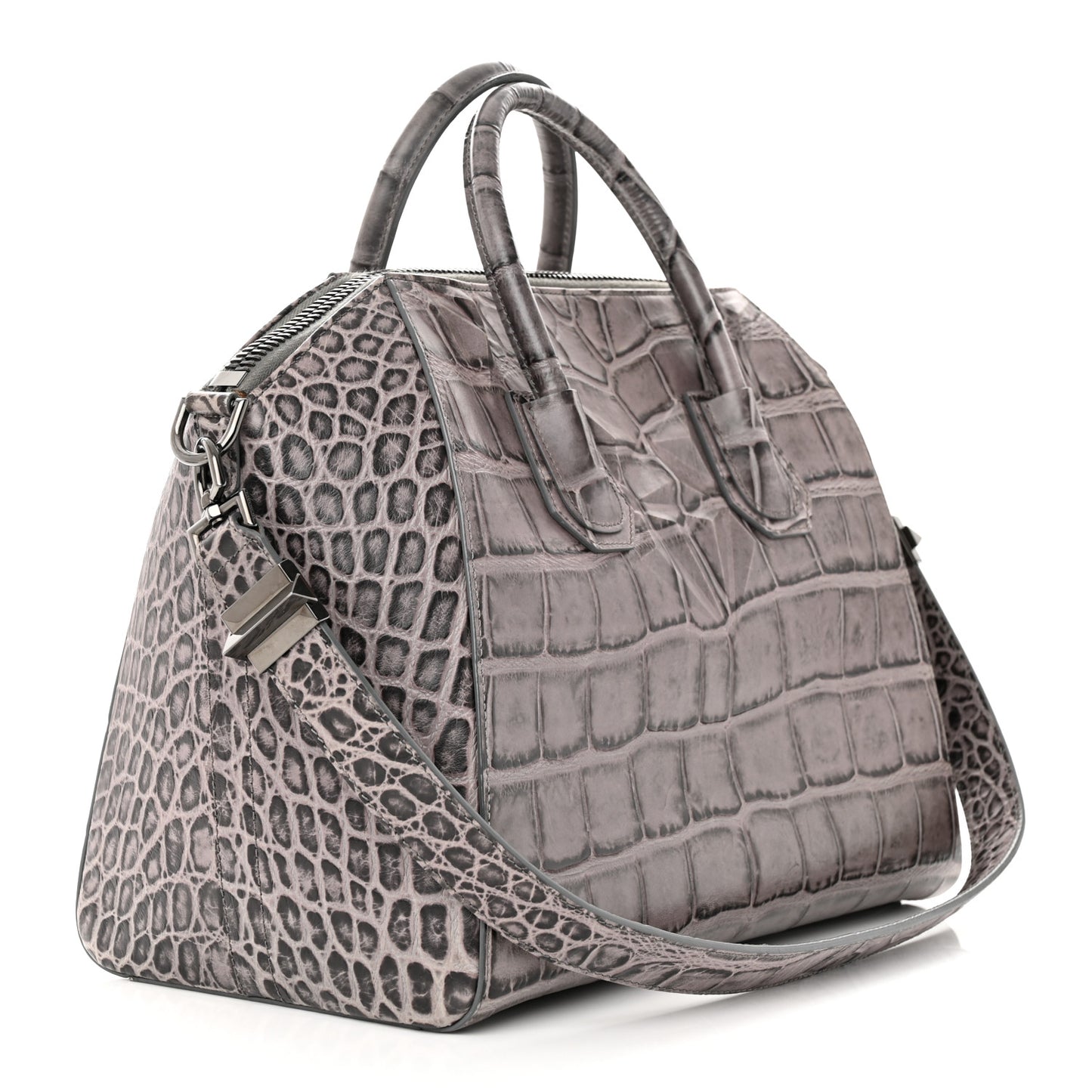 Calfskin Crocodile Embossed 3D Stud Medium Antigona Storm Grey