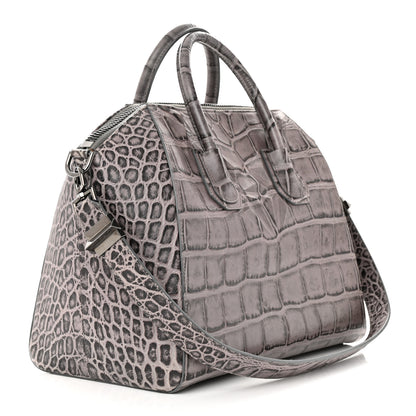 Givenchy Calfskin Crocodile Embossed 3D Stud Medium Antigona Storm Grey 3 of 10