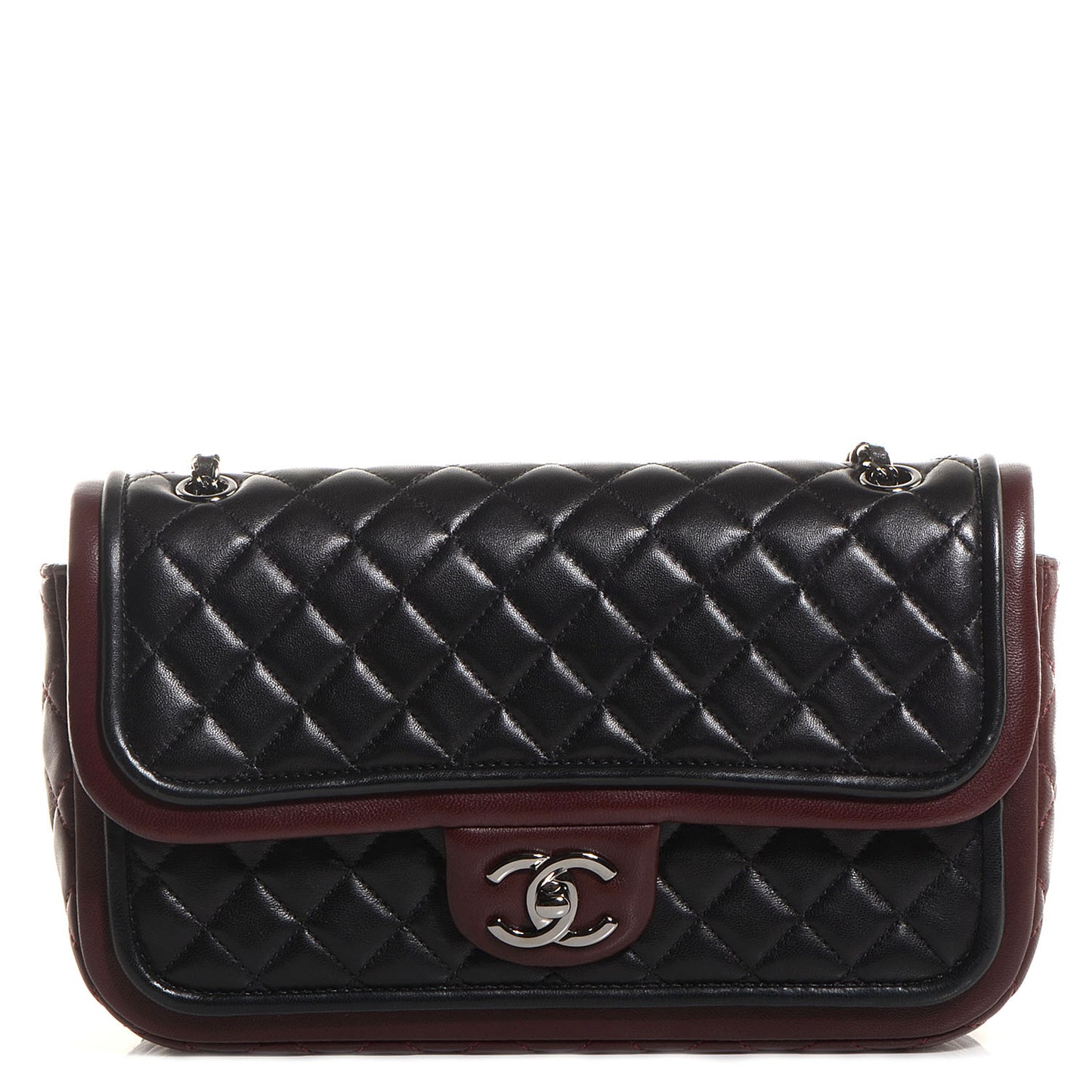 Lambskin Quilted Classic Twist Flap Bag Black Bordeaux