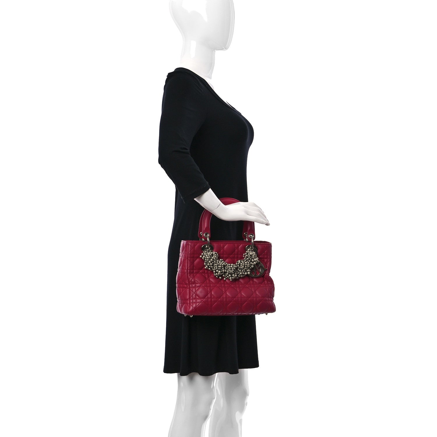 Christian Dior Lambskin Cannage Medium Pearl Lady Dior Dark Pink 2 of 9
