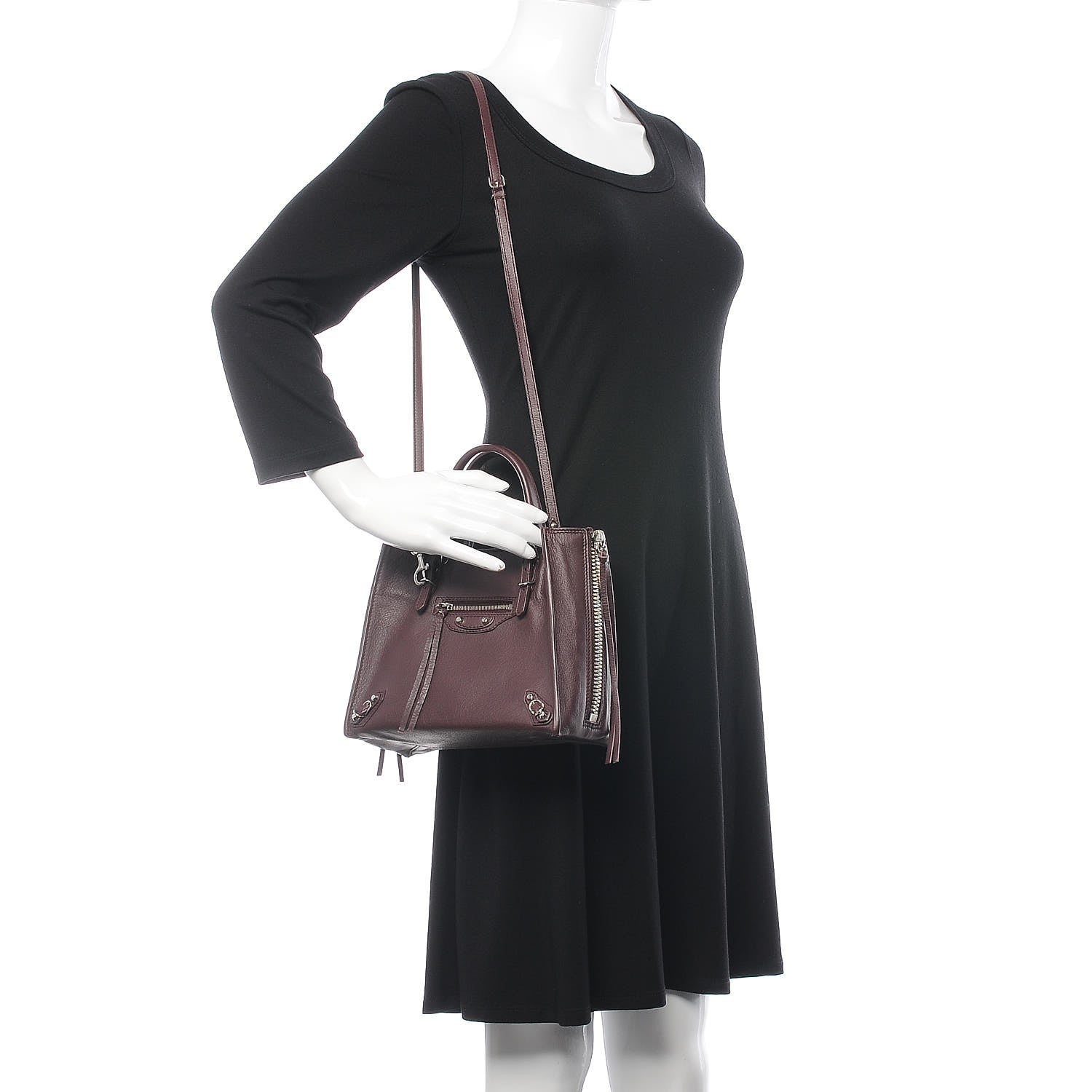 Balenciaga Calfskin Papier Mini A4 Zip Around Tote Rouge Aubergine 2 of 7
