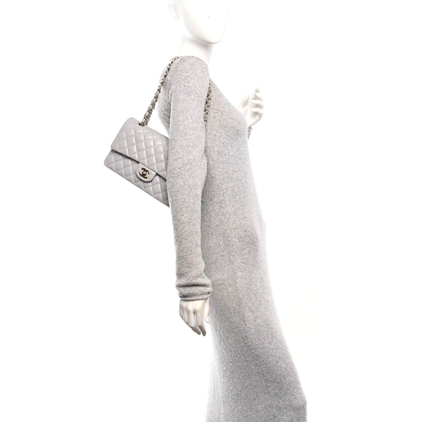 Caviar Quilted Medium Double Flap Grey