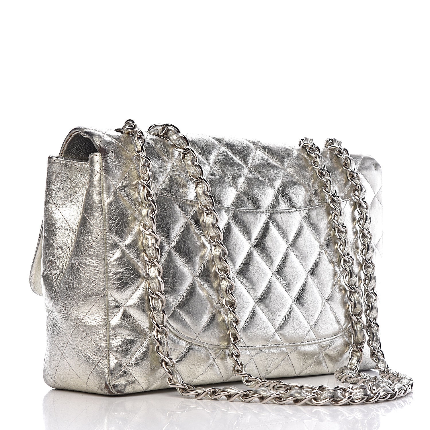Chanel Metallic Aged Calfskin Quilted Jumbo Single Flap Silver 3 of 23
