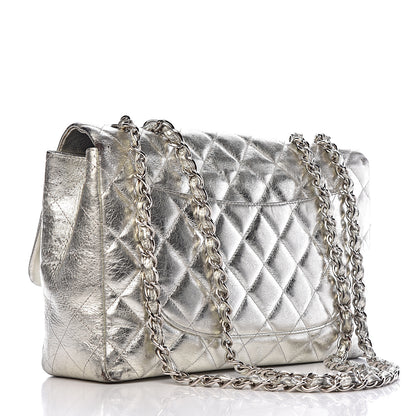 Chanel Metallic Aged Calfskin Quilted Jumbo Single Flap Silver 3 of 23