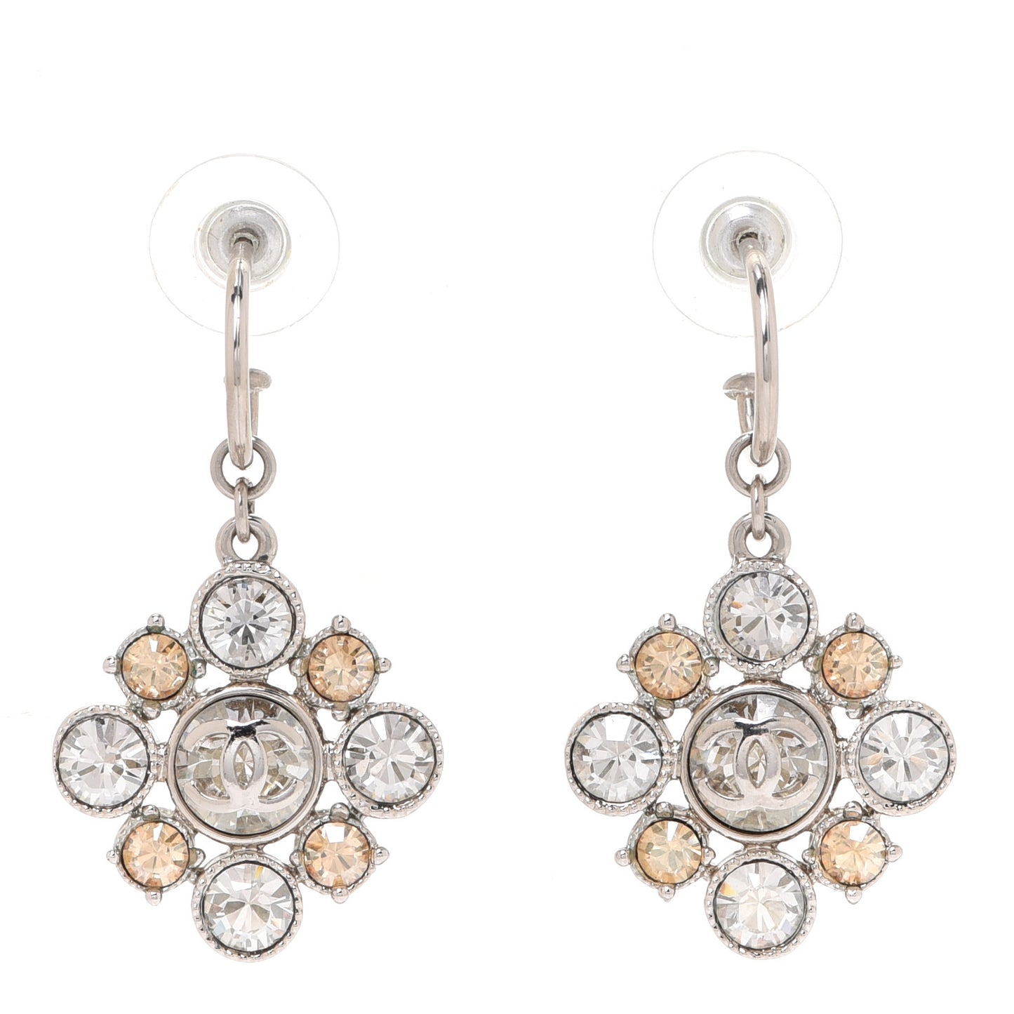 Crystal CC Flower Drop Earrings Silver