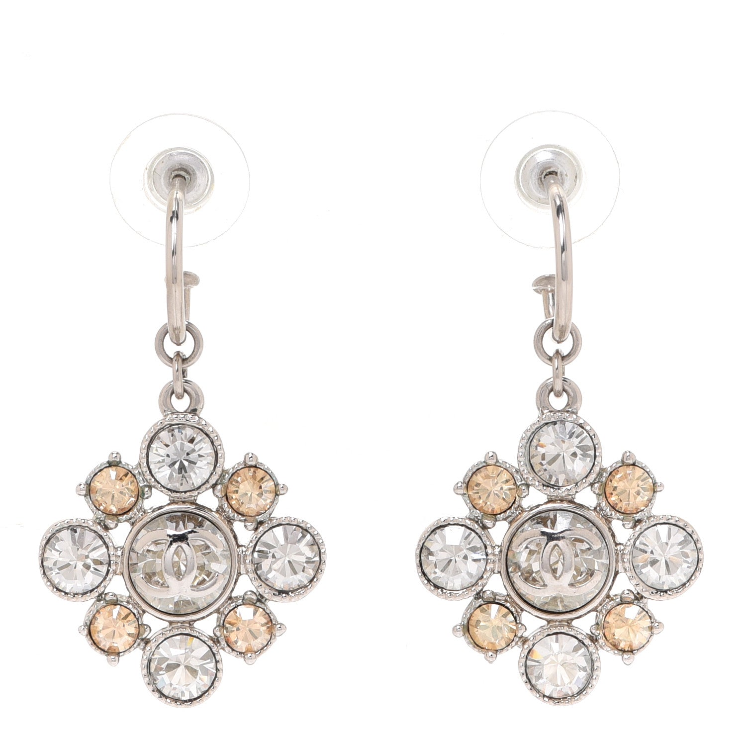 Chanel Crystal CC Flower Drop Earrings Silver 1 of 4