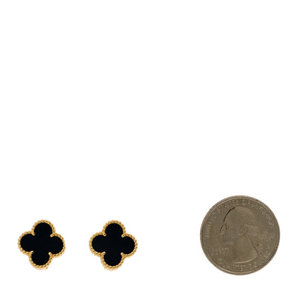 Van Cleef & Arpels 18k Yellow Gold Black Onyx Vintage Alhambra Earrings 3 of 5