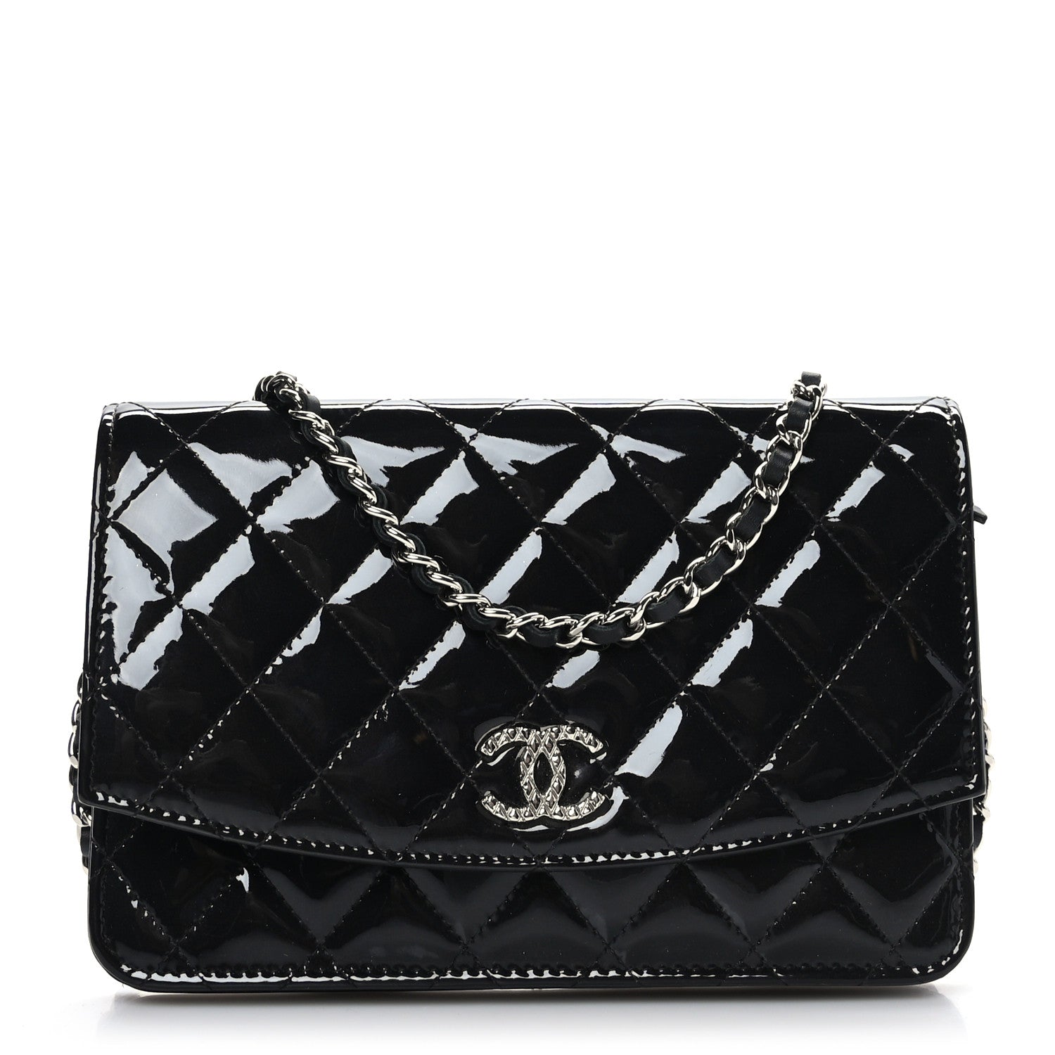 Chanel Patent Quilted Brilliant Wallet On Chain WOC Black 1 of 9