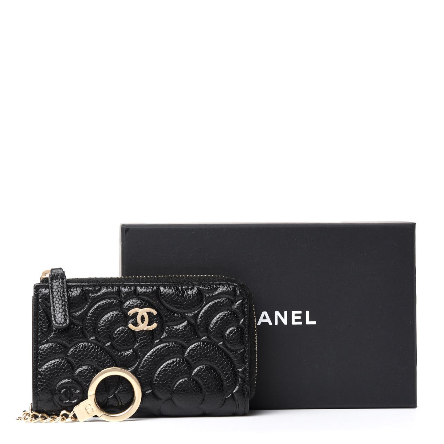 Caviar Camellia Embossed Key Holder Case Black