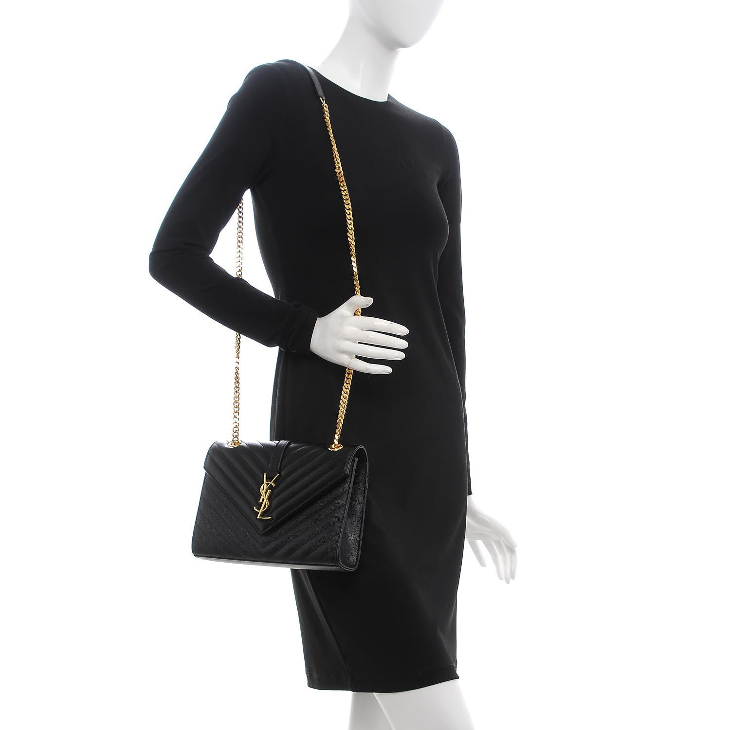 Saint Laurent Grain De Poudre Matelasse Chevron Medium Monogram Satchel Black 3 of 10