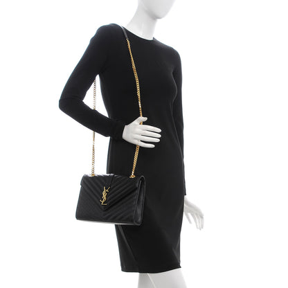 Saint Laurent Grain De Poudre Matelasse Chevron Medium Monogram Satchel Black 3 of 10