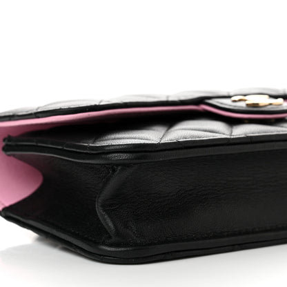 Chanel Lambskin Quilted Flap Phone Holder With Chain Black Lilac 13 of 15