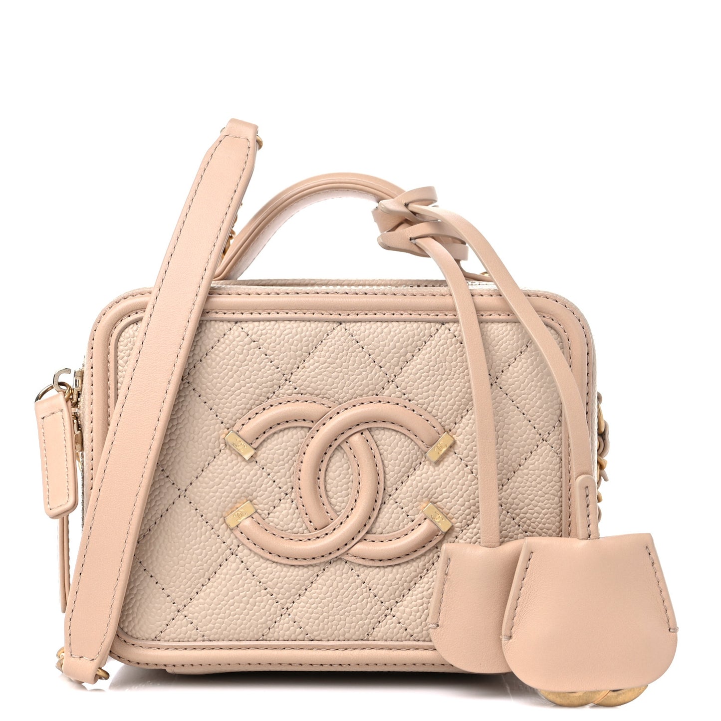 Caviar Quilted Small CC Filigree Vanity Case Beige