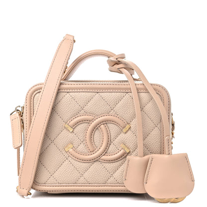 Chanel Caviar Quilted Small CC Filigree Vanity Case Beige 1 of 10