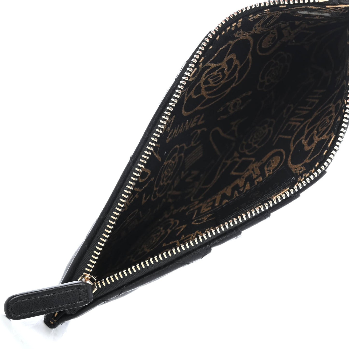 Lambskin Quilted Egyptian Amulet Classic Flat Wallet Pouch Black