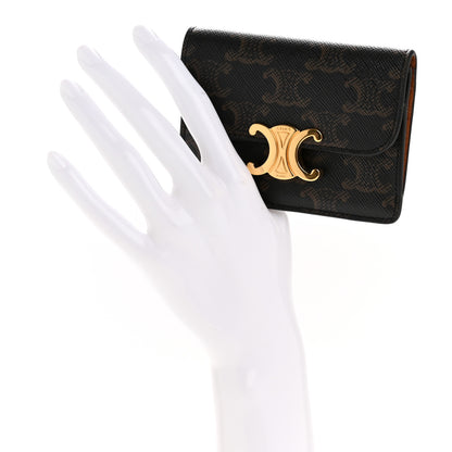 Celine Triomphe Canvas Calfskin Flap Card Holder Tan 2 of 10