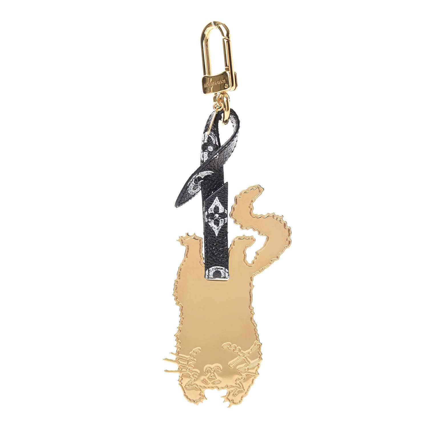 Louis Vuitton Catogram Flying Cat Bag Charm Key Holder Gold Black 1 of 5