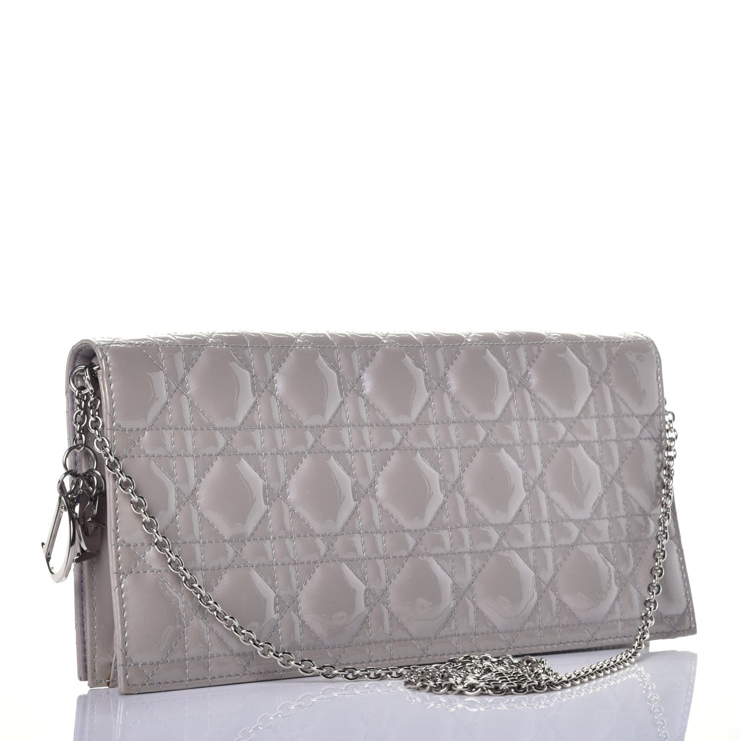 Christian Dior Patent Cannage Rendezvous Chain Wallet Grey 3 of 9