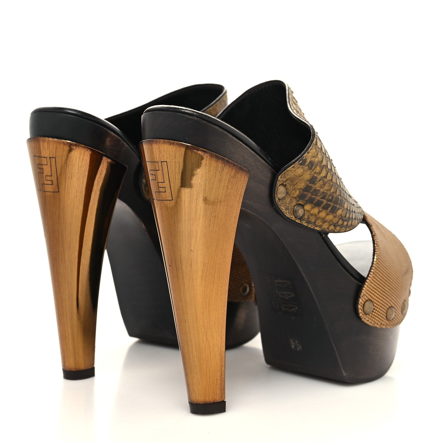 Fendi Snakeskin Calfskin Platform Sandals 36 Bronze 4 of 11